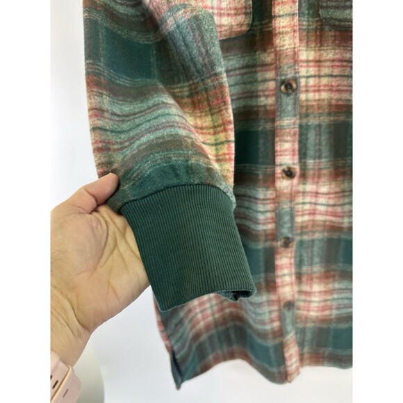 Maurices Green Plaid Longline Shacket Button Down Collared Rib Cuff Women Medium - Picture 5 of 13
